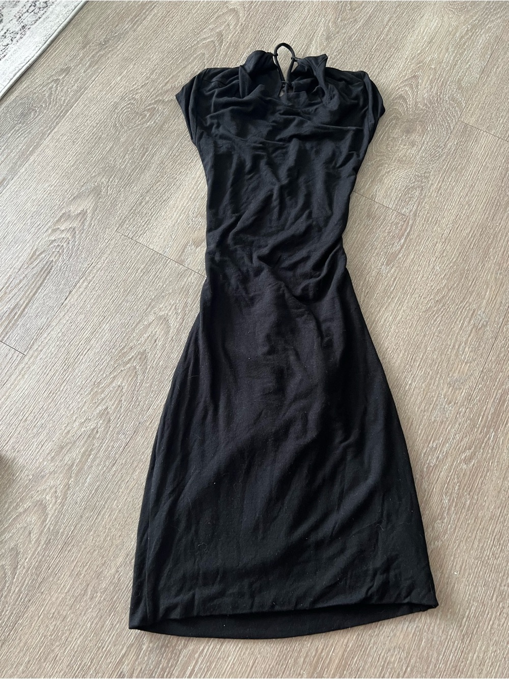 Black Midi Cowl-Neck Cap Sleeve Dress